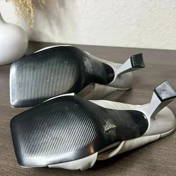 MARC FISHER Gray Knot Comfort Dellian Square Toe Slip On Leather Heeled Sandal - Picture 12 of 12